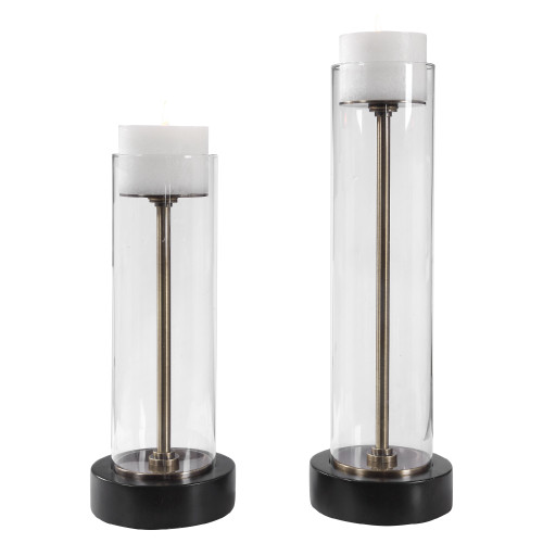 Glass Pillar Candle Holders - 20" - Black - Set of 2 - IMAGE 1