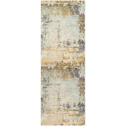 2.5' x 7.25' Beige and Mustard Yellow Distressed Finish Area Throw Rug Runner - IMAGE 1