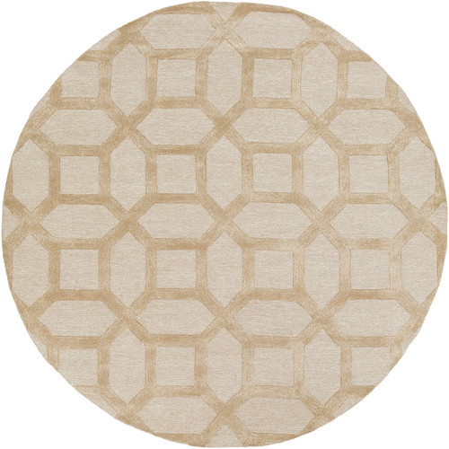 8' Geometric Beige and Brown Round Area Throw Rug - IMAGE 1