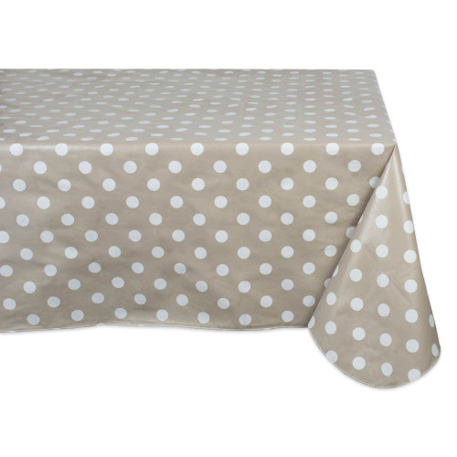 Polka Dot Rectangular Vinyl Tablecloth - 84" - Beige and White - IMAGE 1