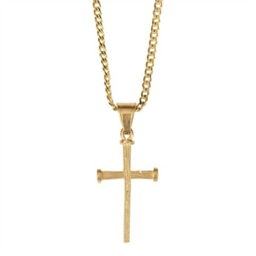 24" Men's Gold Plated Textured Nail Cross Pendant with Chain Necklace - IMAGE 1