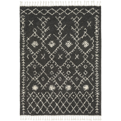 9'2" x 12' Scandinavian Design Black and Beige Rectangular Machine Woven Area Rug - IMAGE 1