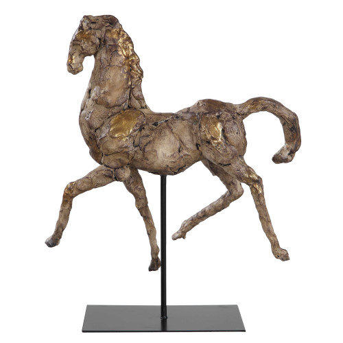 Caballo Dorado Horse Sculpture with Stand - 17" - Brown and Gold - IMAGE 1