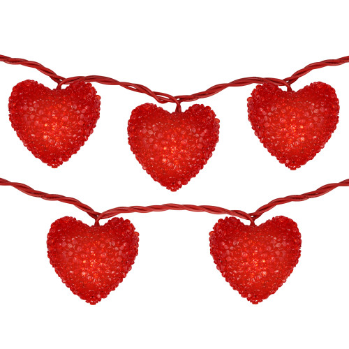 10-Count Red Heart Mini Valentine's Day Light Set, 7.5ft Red Wire - IMAGE 1