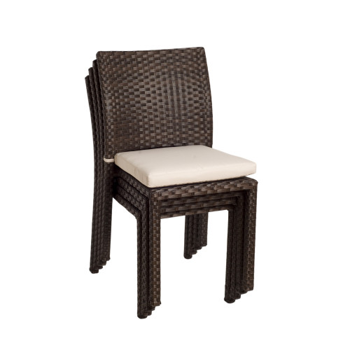 4-Piece Brown Liberty Wicker Outdoor Patio Dining Chair Set 35" - Off-White Cushions - IMAGE 1