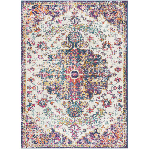 9'3" x 12'6" Distressed Persian Medallion Design Beige and Blue Rectangular Machine Woven Area Rug - IMAGE 1