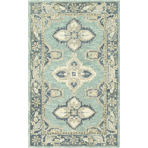 5' x 7.5' Traditional Style Blue and Beige Rectangular Area Throw Rug - IMAGE 1