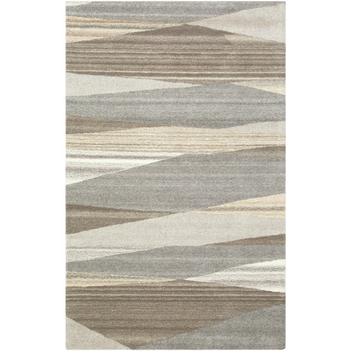 5' x 8' Geometric Abstract Pattern Brown and Gray Rectangular Hand Tufted Wool Area Throw Rug - IMAGE 1