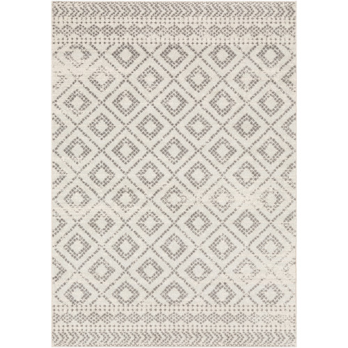5'3” x 7'3” Diamond Patterned Light Gray and White Synthetic Area Throw Rug - IMAGE 1