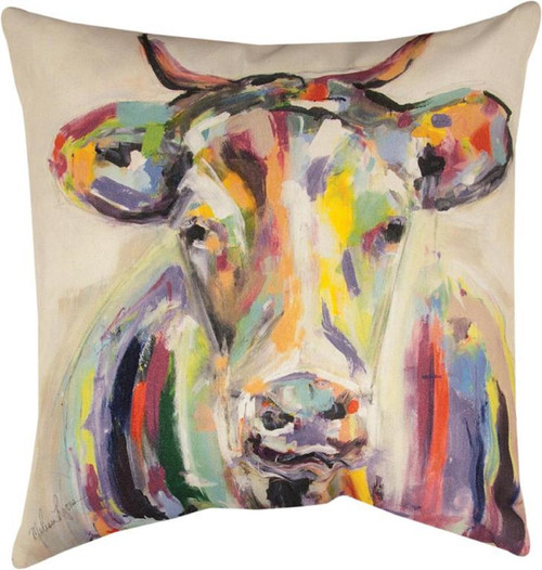 18" Creamy Ivory and Yellow Cow Art Square Decorative Throw Pillow - IMAGE 1