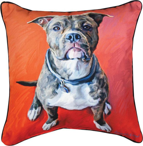 18" Orange and Brown Bulldog Square Throw Pillow - IMAGE 1