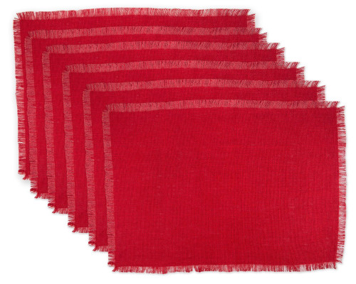 Set of 6 Tango Red Rectangular Placemats with Fringe Border 19" x 13" - IMAGE 1