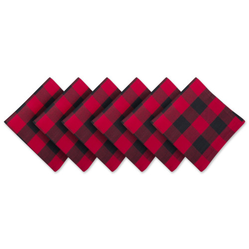 Set of 6 Red and Black Buffalo Check Pattern Square Cloth Napkins 20" - IMAGE 1