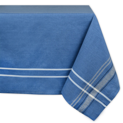 French Striped Rectangular Tablecloth - 84" - Periwinkle Blue and White - IMAGE 1