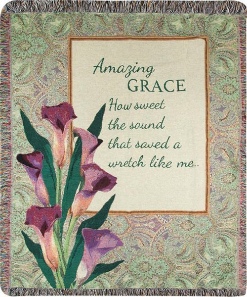 Green and Purple 'Amazing Grace' Throw Blanket with Fringe Border 50" x 60" - IMAGE 1