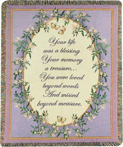 Green and Purple Inspirational 'Your Life Was a Blessing' Tapestry Throw Blanket 50" x 60" - IMAGE 1