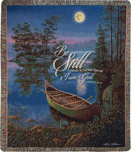 Blue and Green Moonlight Bay Tapestry Fringed Throw Blanket 50" x 60" - IMAGE 1