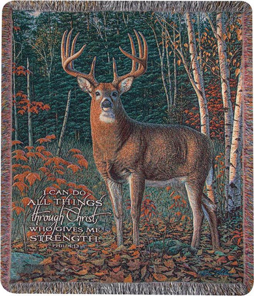 Brown and Green Inspirational Quotes Autumn Sentinel Tapestry Throw Blanket 50" x 60" - IMAGE 1