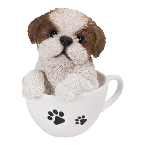 6" Shin Tzu Puppy in Teacup Outdoor Garden Statue - IMAGE 1