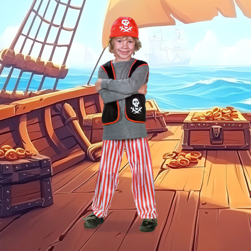 Gray and Red Pirate Boy Child Halloween Costume - Medium - IMAGE 1