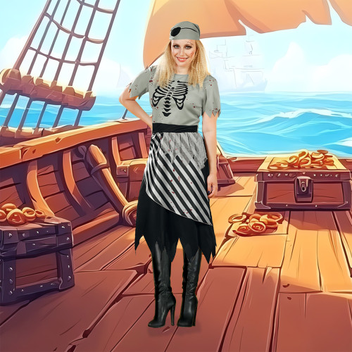 Black and Gray Pirate Women Adult Halloween Costume - Small - IMAGE 1