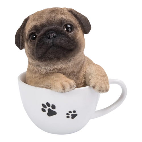 5.75" Pug Puppy in a Teacup Outdoor Garden Statue - IMAGE 1