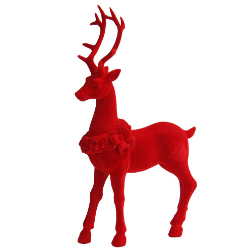 13.25" Red Standing Velvet Reindeer Christmas Figure - IMAGE 1