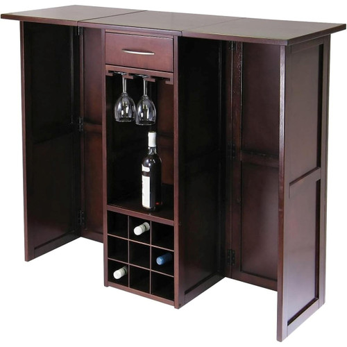 Expandable Wooden Wine Bar - 50" - Walnut Finish - IMAGE 1