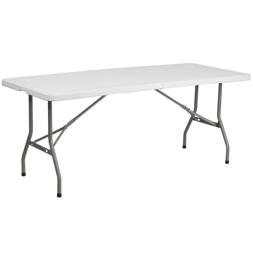 72" Granite White and Black Contemporary Bi-Fold Folding Table with Carrying Handle - IMAGE 1