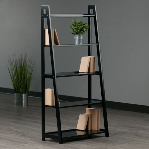 5-Tier A-Frame Wooden Shelf - Black - 58" - IMAGE 1