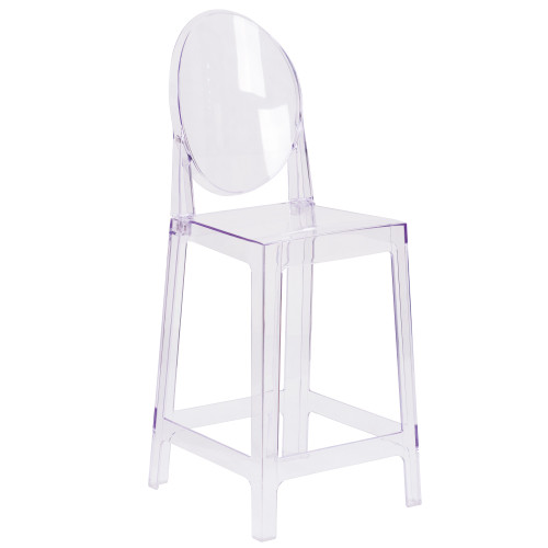 42.5" Clear Transparent Contemporary Ghost Outdoor Counter Stool with Oval Back - IMAGE 1