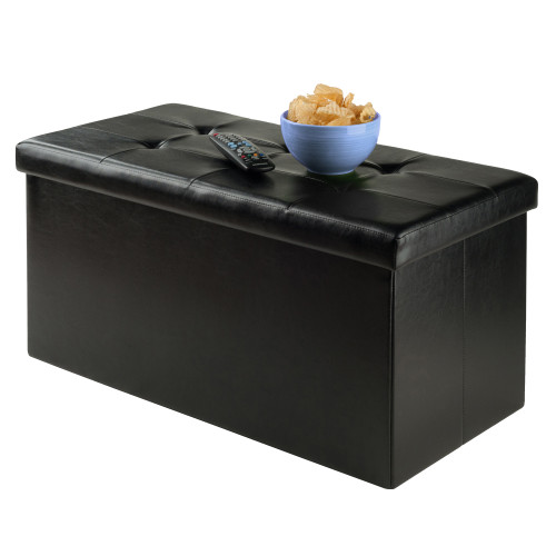 Rectangular Ottoman with Storage Faux Leather  - 29.75" - Black - IMAGE 1