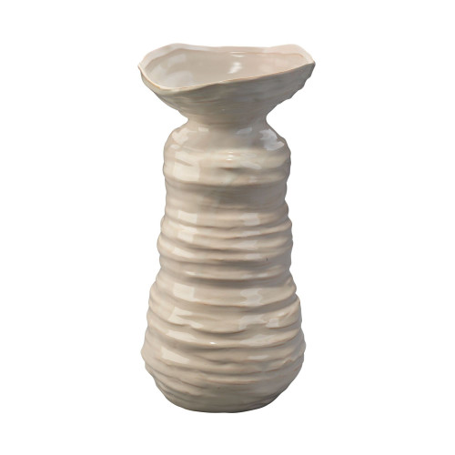 15.5” Beige Ribbed Patterned Glaze Large Marine Vase - IMAGE 1