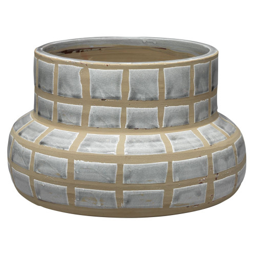 14" Grey Ceramic Unique Grid Design Decorative Vase - IMAGE 1