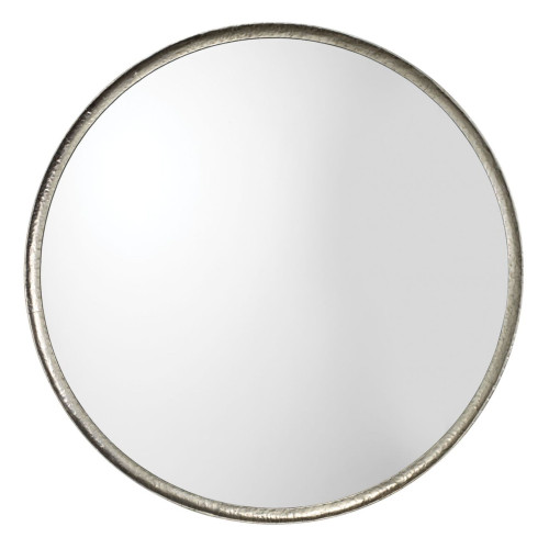 36" Silver Leaf Metal Refined Round Mirror - IMAGE 1