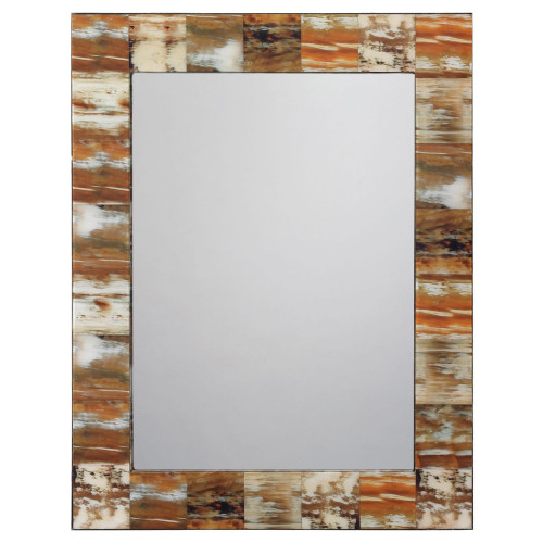 36" Brown Natural Faux Horn Frame Rectangular Mirror - IMAGE 1