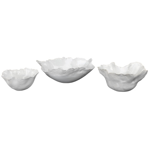 Set of 3 White Fleur Ceramic Bowls 9.75” - IMAGE 1