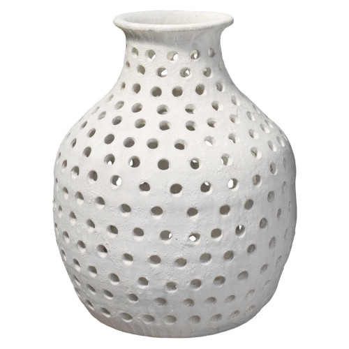 16.5" Matte White Ceramic Open Work Design Small Vase - IMAGE 1