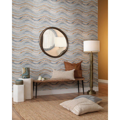 Aluminum Framed Round Wall Mirror - 35" - Brass Finish - IMAGE 1