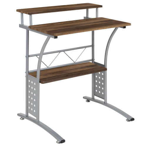 33" Rustic Walnut Brown Rectangular Computer Desk with Top and Lower Storage Shelves - IMAGE 1