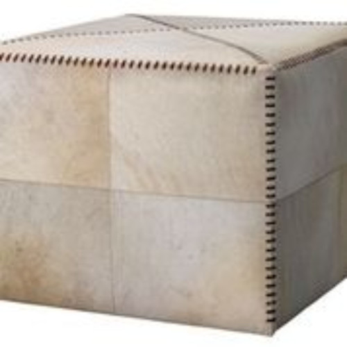 18” White Hide Square Ottoman - IMAGE 1