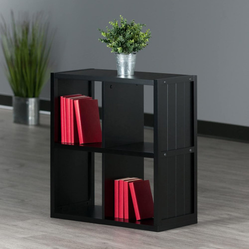 2x2 Cube Wood Storage Shelf with Wainscoting - 27" - Black - IMAGE 1