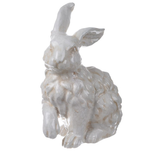 14" White and Brown Glossy Patina Finish Rabbit Statuette - IMAGE 1