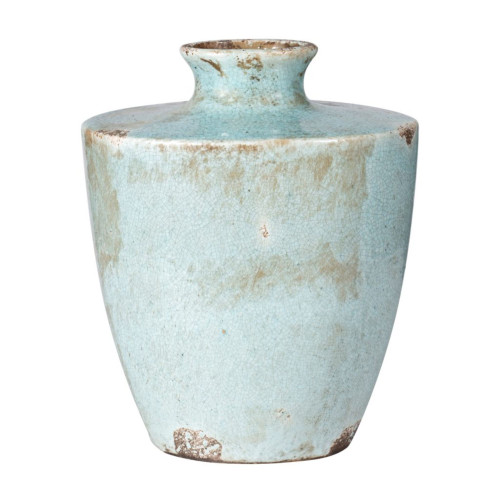 9.25" Pale Blue Distressed Finish Terracotta Vase - IMAGE 1