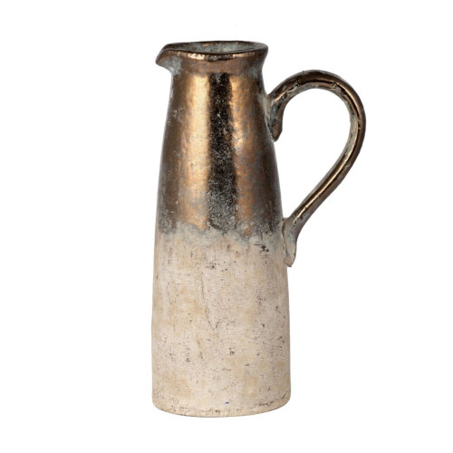 Metallic Candia Terracotta Pitcher - 14.5" -  Bronze and Beige - IMAGE 1