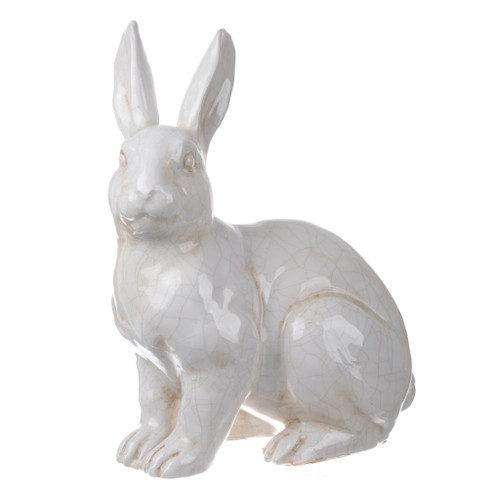 15" White and Brown Glossy Finish Rabbit Statuette - IMAGE 1