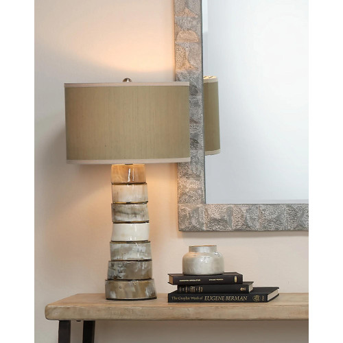 Stacked Horn Table Lamp with Drum Shade - 27" - Beige - IMAGE 1