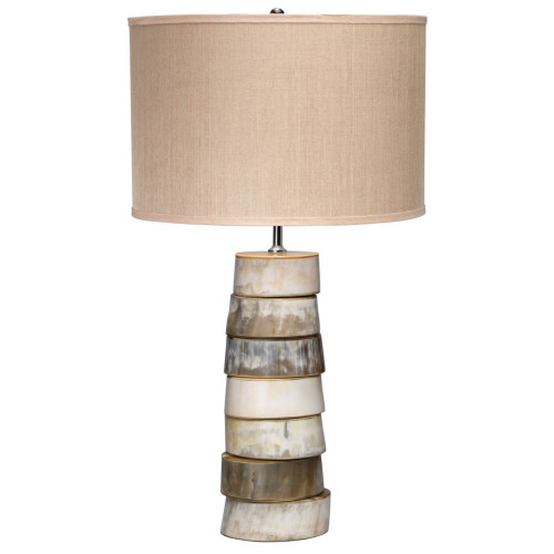 27” Linen Beige and White Stacked Horn Table Lamp with Drum Shade - IMAGE 1