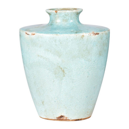 Weathered Patina Finish Terracotta Vase - 9.75" - Blue - IMAGE 1