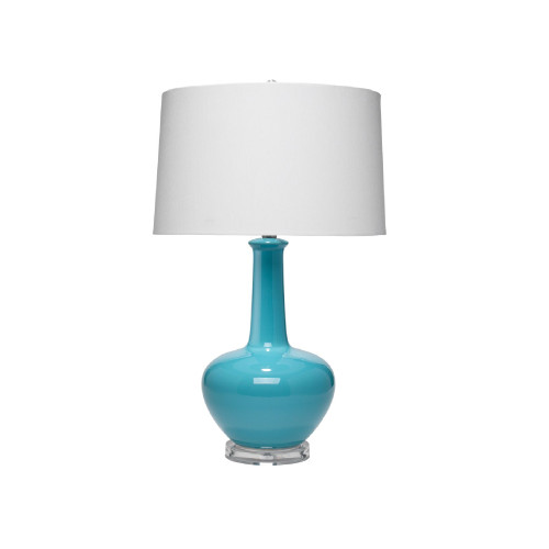 26"Blue with Tapered Shade off White Linen Ceramic Gwen Table Lamp - IMAGE 1